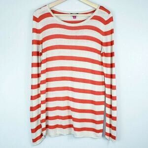 Vince Camuto Linen Blend Stripe Knit Burnt Orange Comfy Light Weight Sweater M